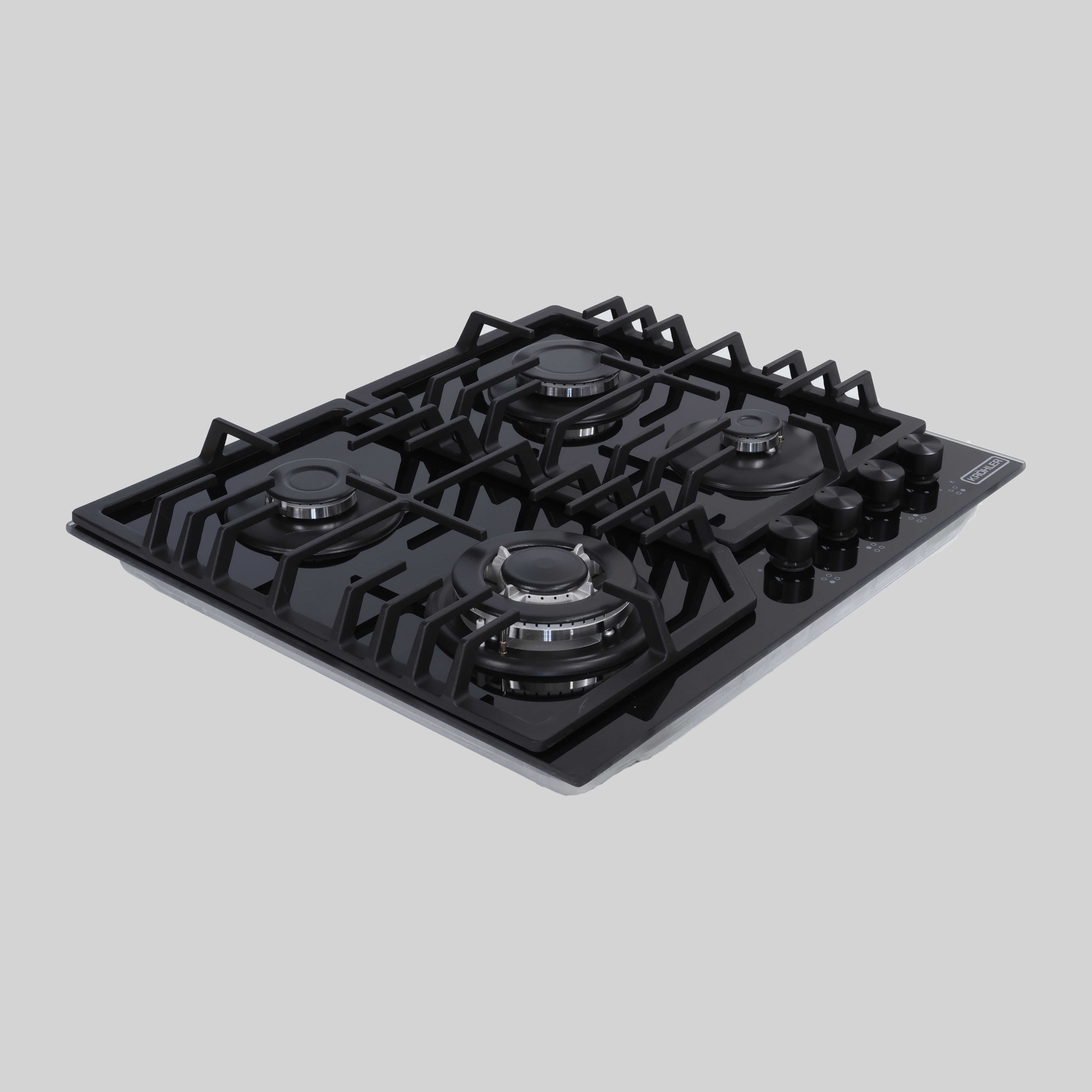 39535 8DNG ჩასაშენებელი გაზქურის ზედაპირი 60cm, შავი შუშა, 3 გაზი+1*3.8Kw ვოკი, ორმაგი თუჯი, გაზკონტ — ფოტო 3