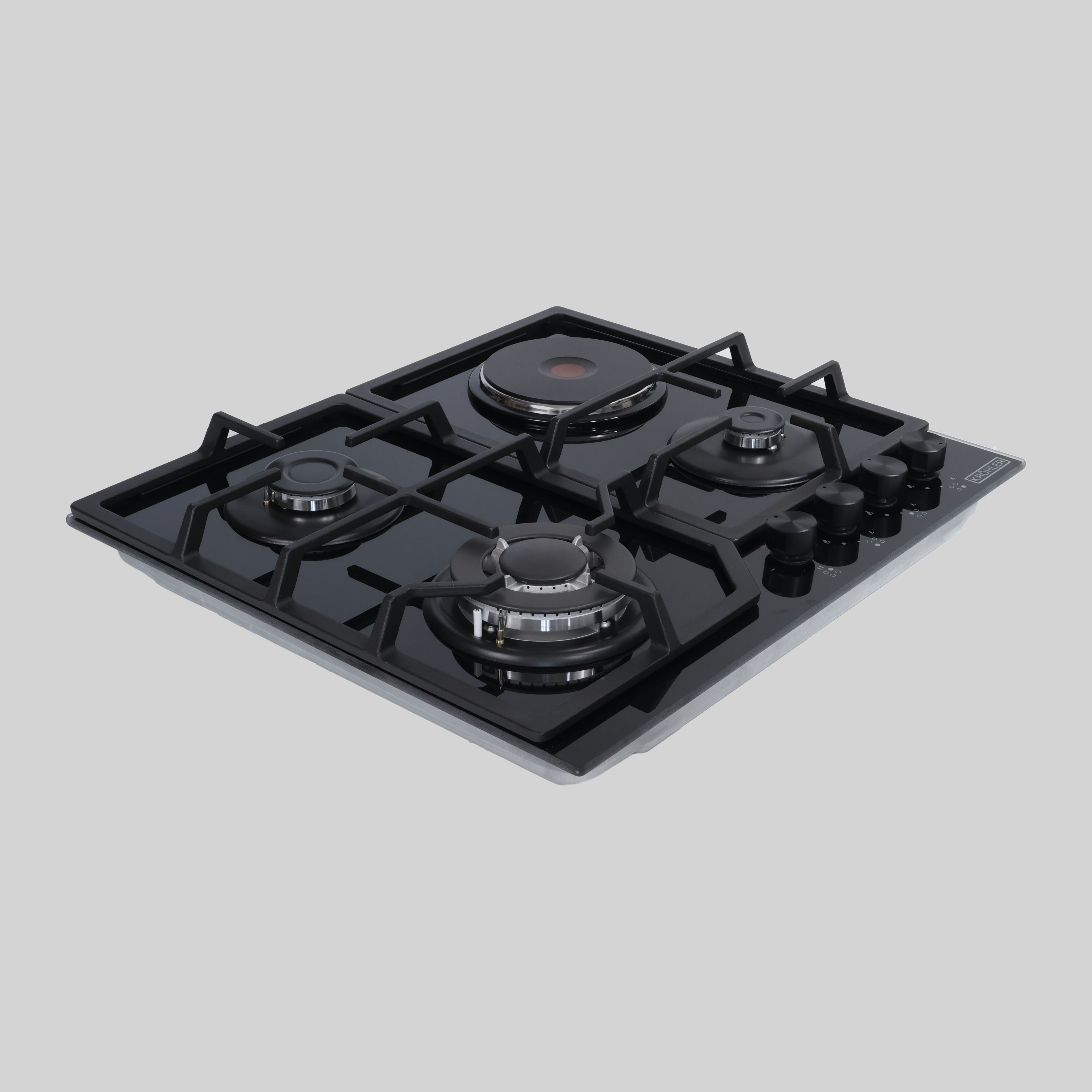 39565DNG გაზქურის ზედაპირი 60cm,შავი შუშა,2 გაზი+1*3.8Kw ვოკი+1*1500w პლეტა,ორმაგი თუჯი,გაზკონტროლი — ფოტო 4