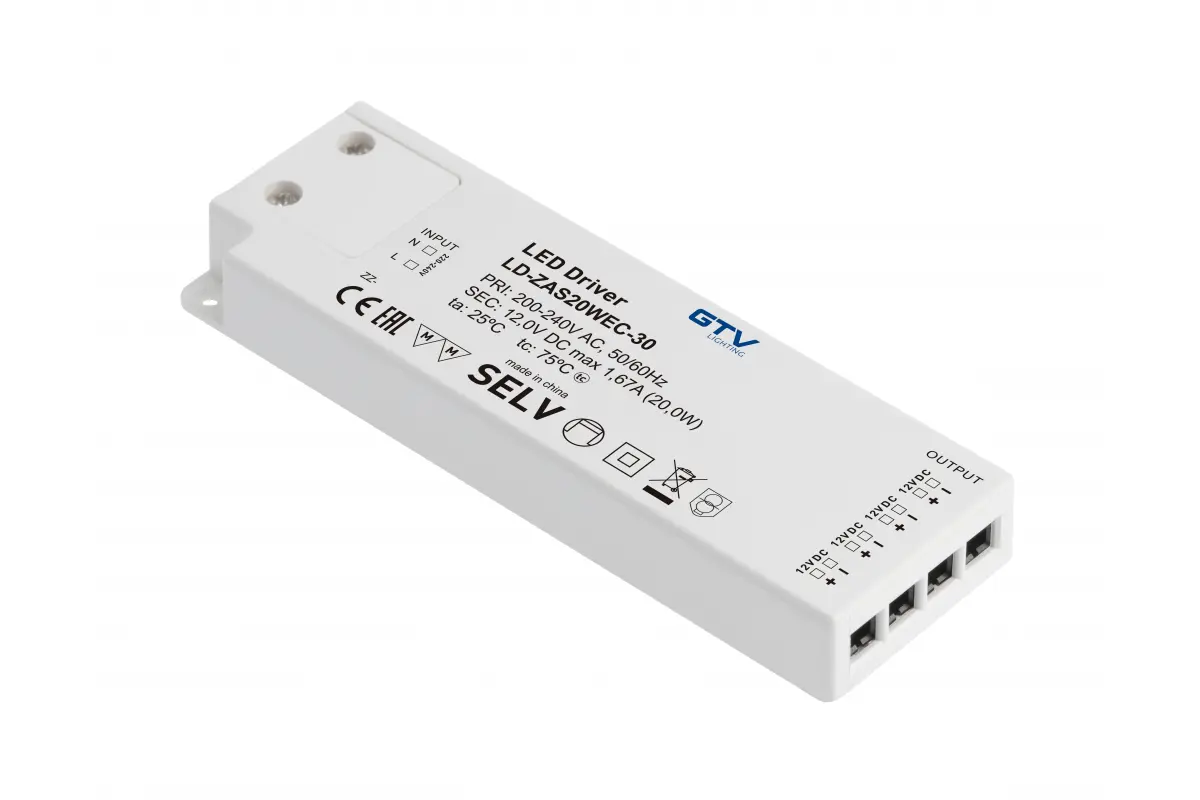 LD-ZAS20WEC-30 კვების ბლოკი LED SLIM EASY CLICK 12V 20W input 220-240VAC IP20 wym129x42x16mm GTV