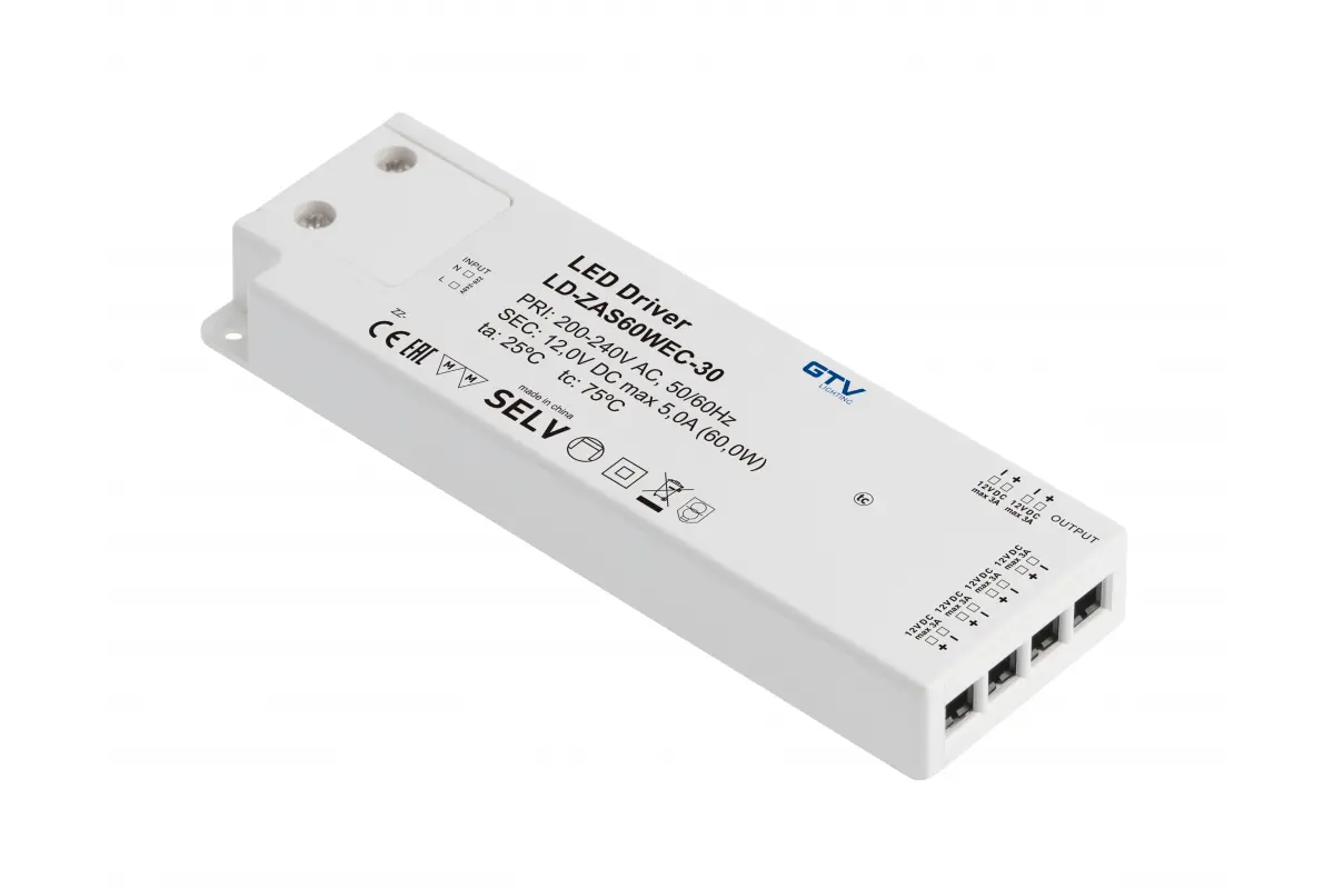 LD-ZAS60WEC-30 კვების ბლოკი LED SLIM EASY CLICK 12V 60W input 220-240VAC IP20 wym190x62x21mm GTV
