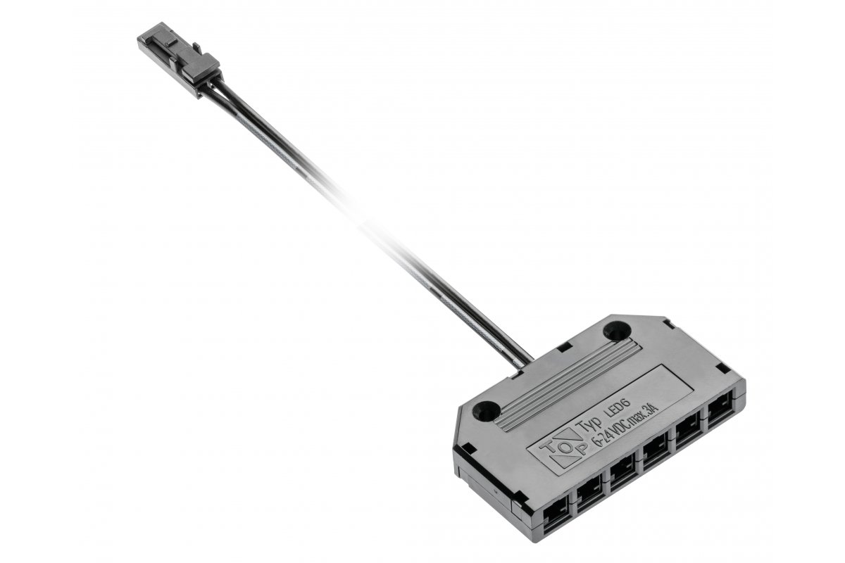 LZ-AKZ612-10N შემაერთებელი LED გამანაწილებელი 6 ბუდით 2მ კაბელით Mini AMP ბუდით შავი GTV