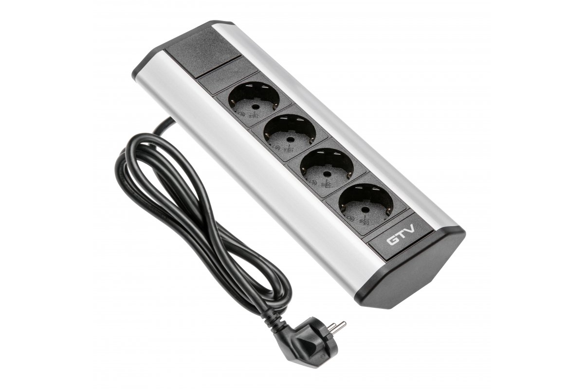 AE-PBKT4S-80 კუთხური როზეტი ალუმინისფერი 4x schuko GTV