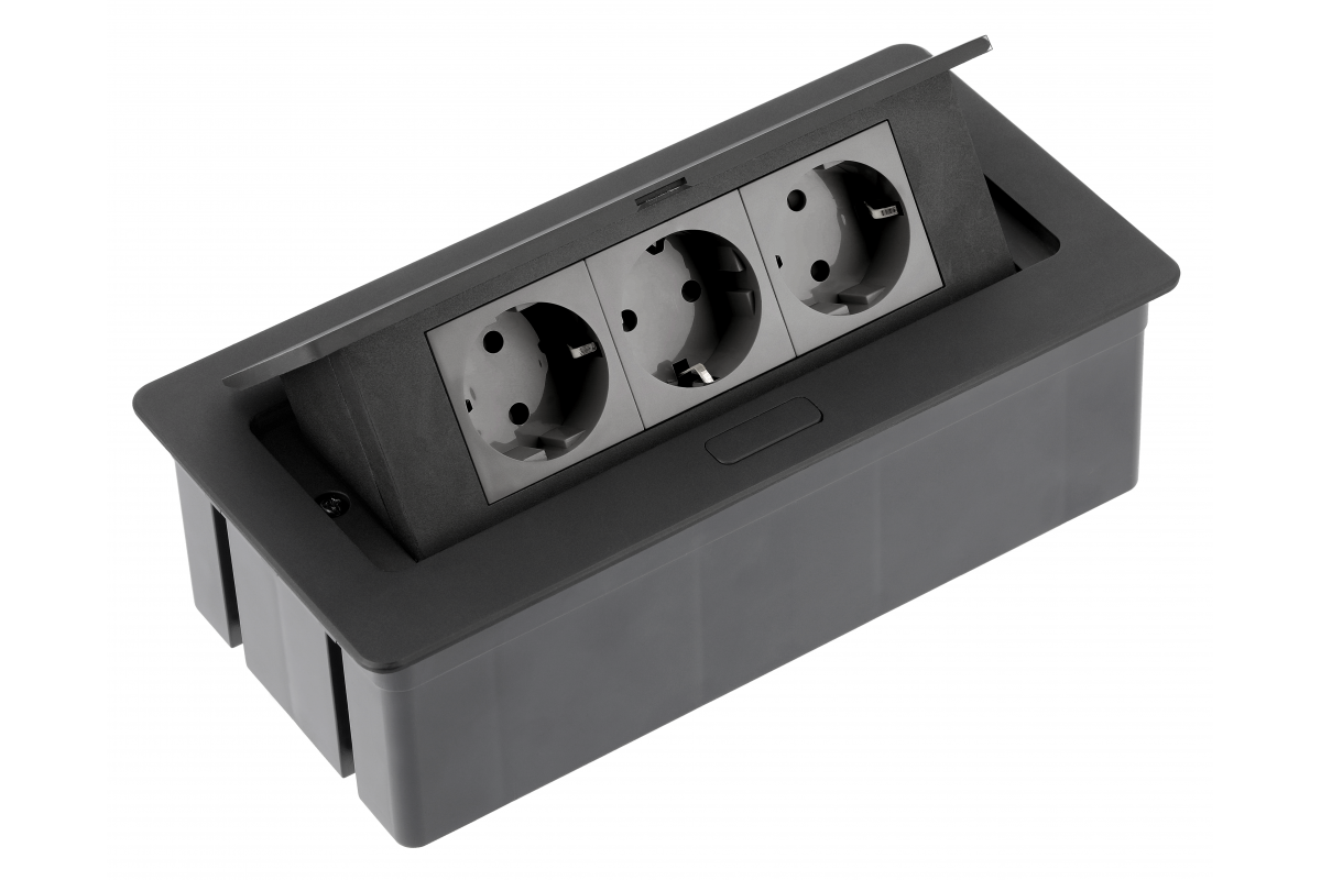 AE-PBSC3GS-20N დამაგრძელებელი ოფისისთვის SOFT 3x SCHUKO, კაბელი ჩანგლით,შავი GTV