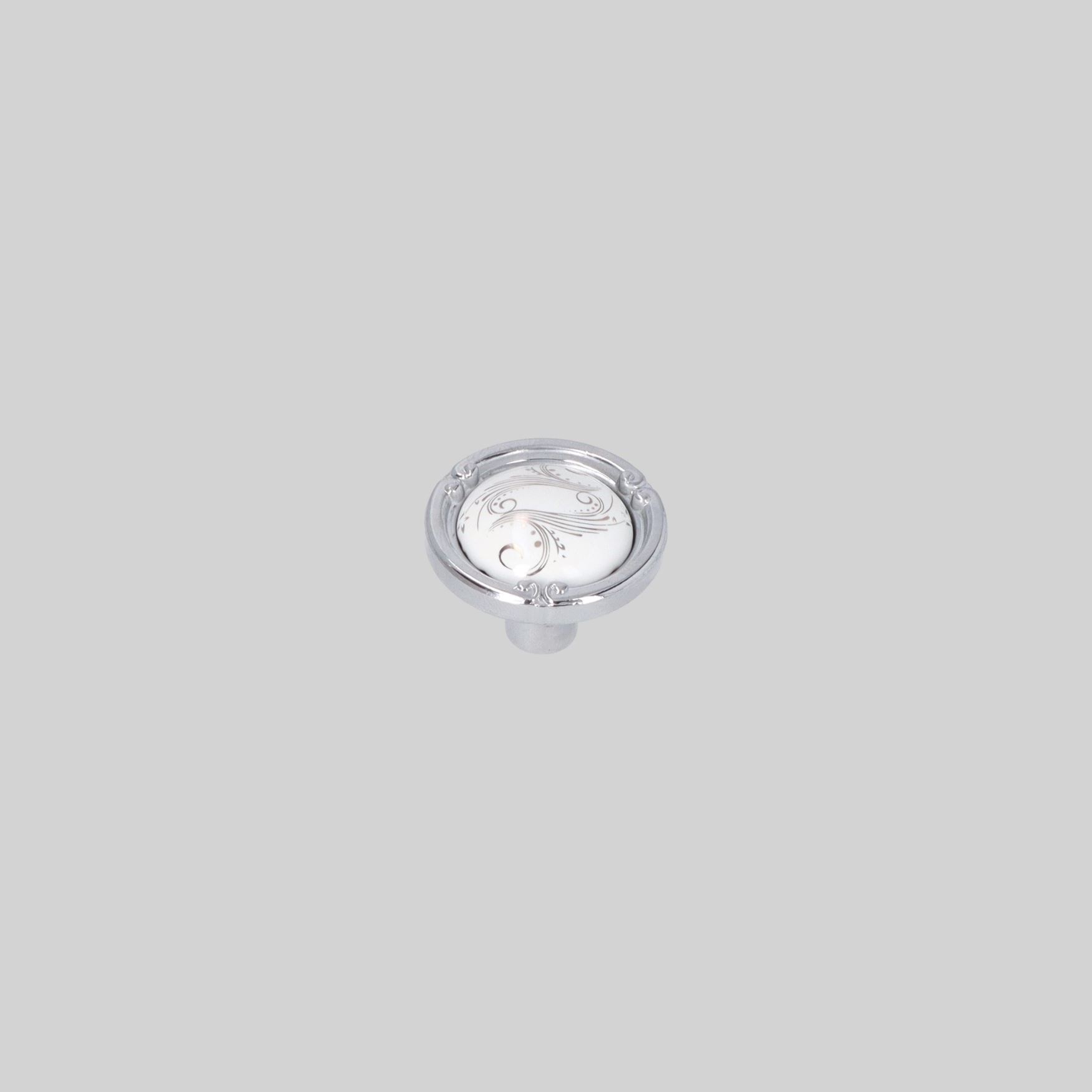 ავეჯის სახელური სოკო კერამიკა ყვავილით Chrome/Beyaz P1310-02