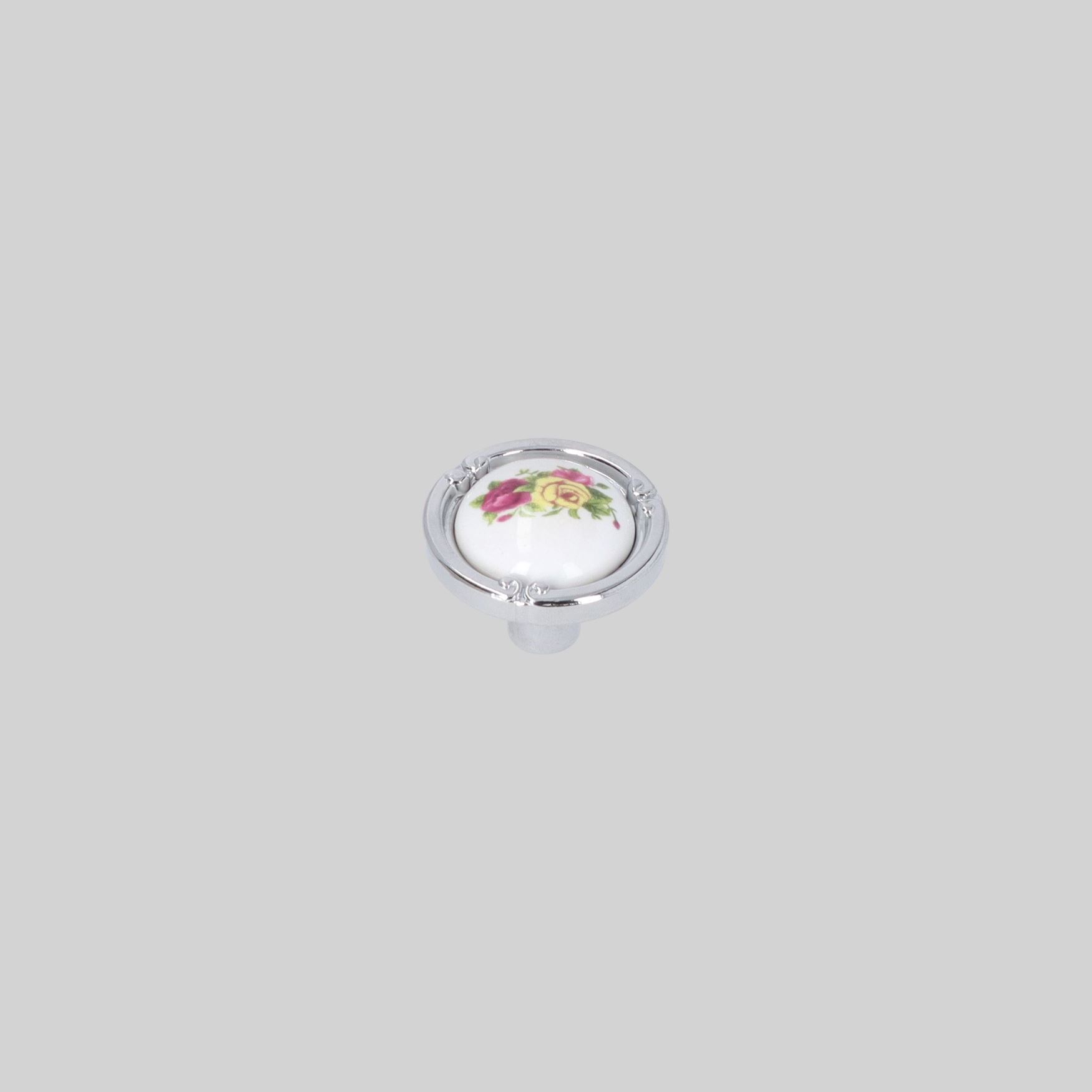 ავეჯის სახელური სოკო კერამიკა ყვავილით Chrome/Beyaz P1310-05