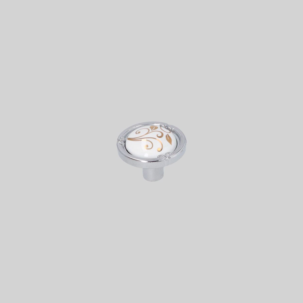 ავეჯის სახელური სოკო კერამიკა ყვავილით Chrome/Beyaz P1310-09