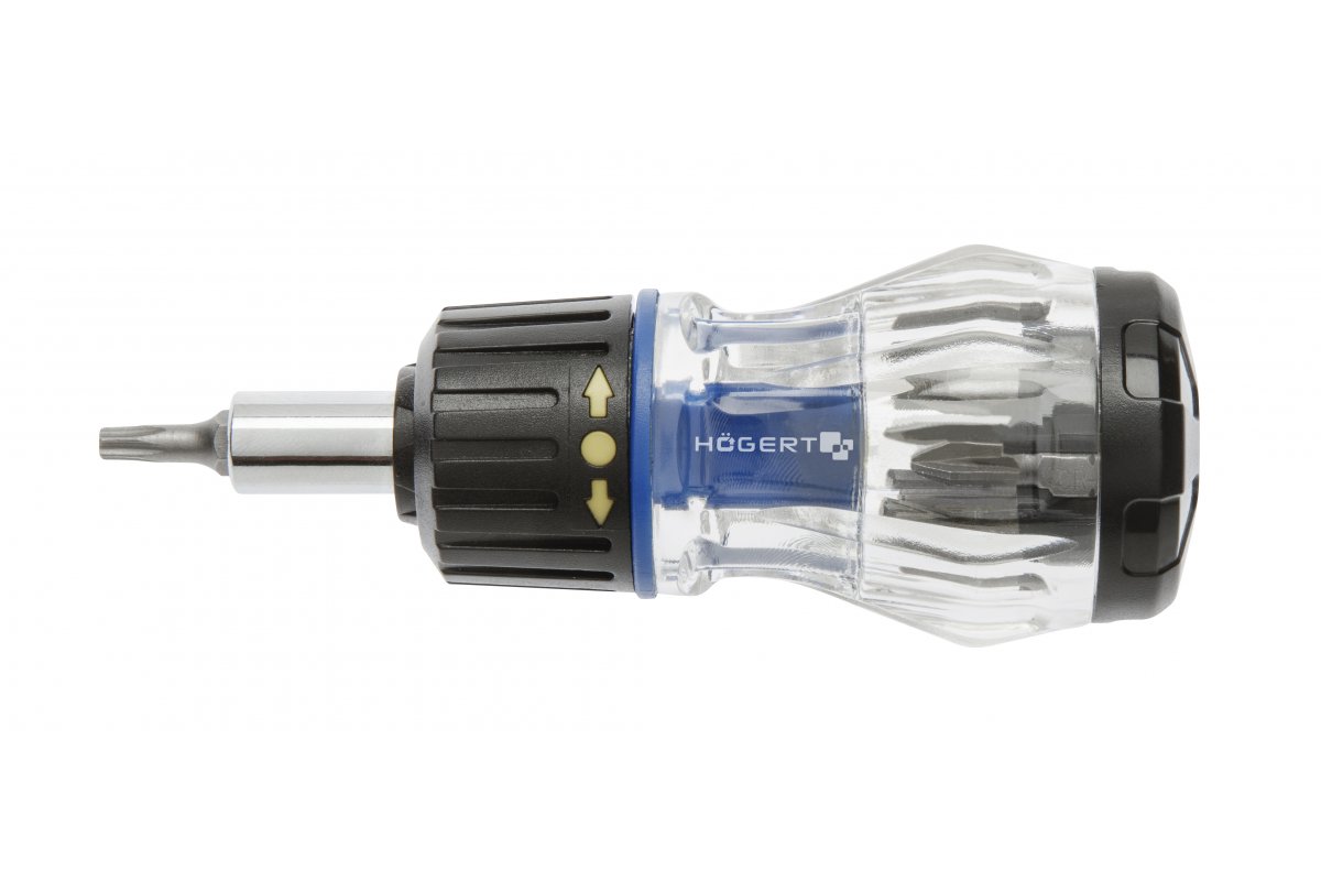 HT1S214 სახრახნისი 100mm რევერსული სახელურით,საცვლელი ნასადკებით 8ც HOGERT