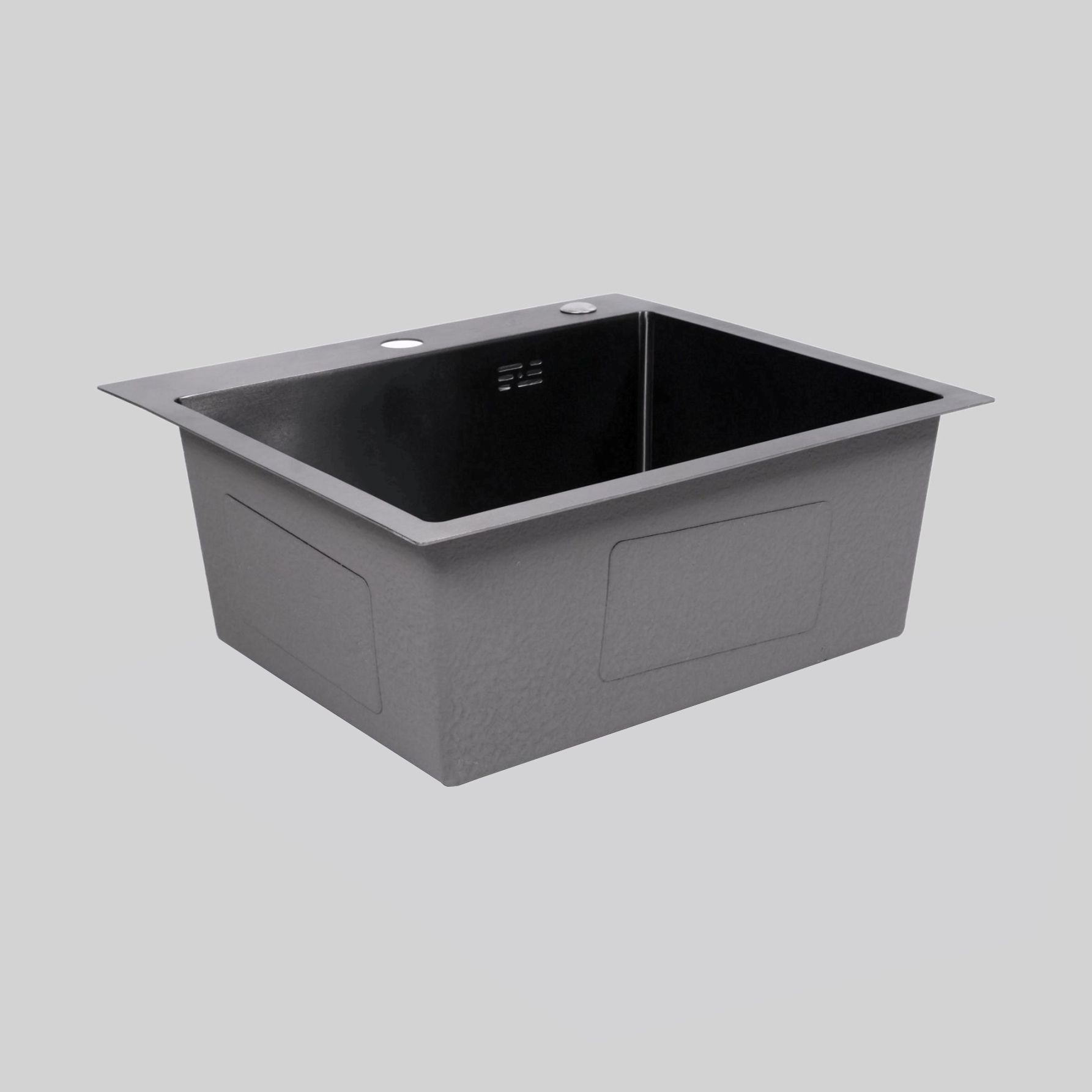 NIJX-5045-304-BL ხელნაკეთი უჟანგავი ნიჟარა წყალგამსვლელით NB-შავი 500*450mm H-200mm SUS304