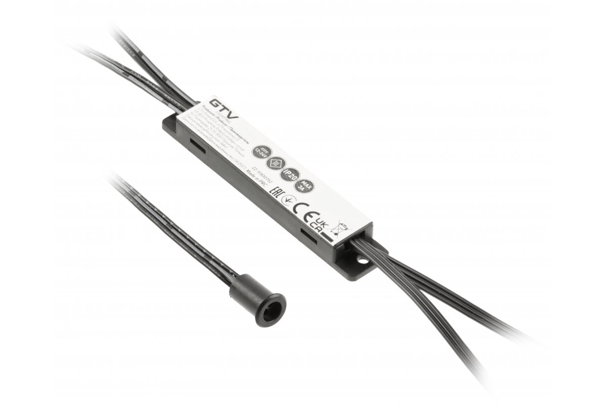 AE-WBE1-20 სენსორული გამომრთველი MIKRO, 12V/36W, IP20, 1 სენსორი, 1 ფუნქციით, კაბელი 2მ და 1.2მ, შავ