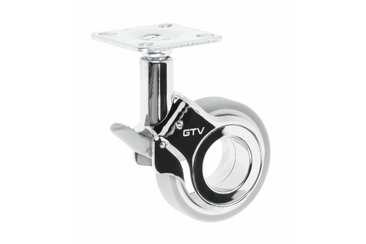 KM-GIRA-60MM-ZH-19 ავეჯის ბორბალი მუხრუჭით 60mm ნაცრისფერი/ქრომი GTV
