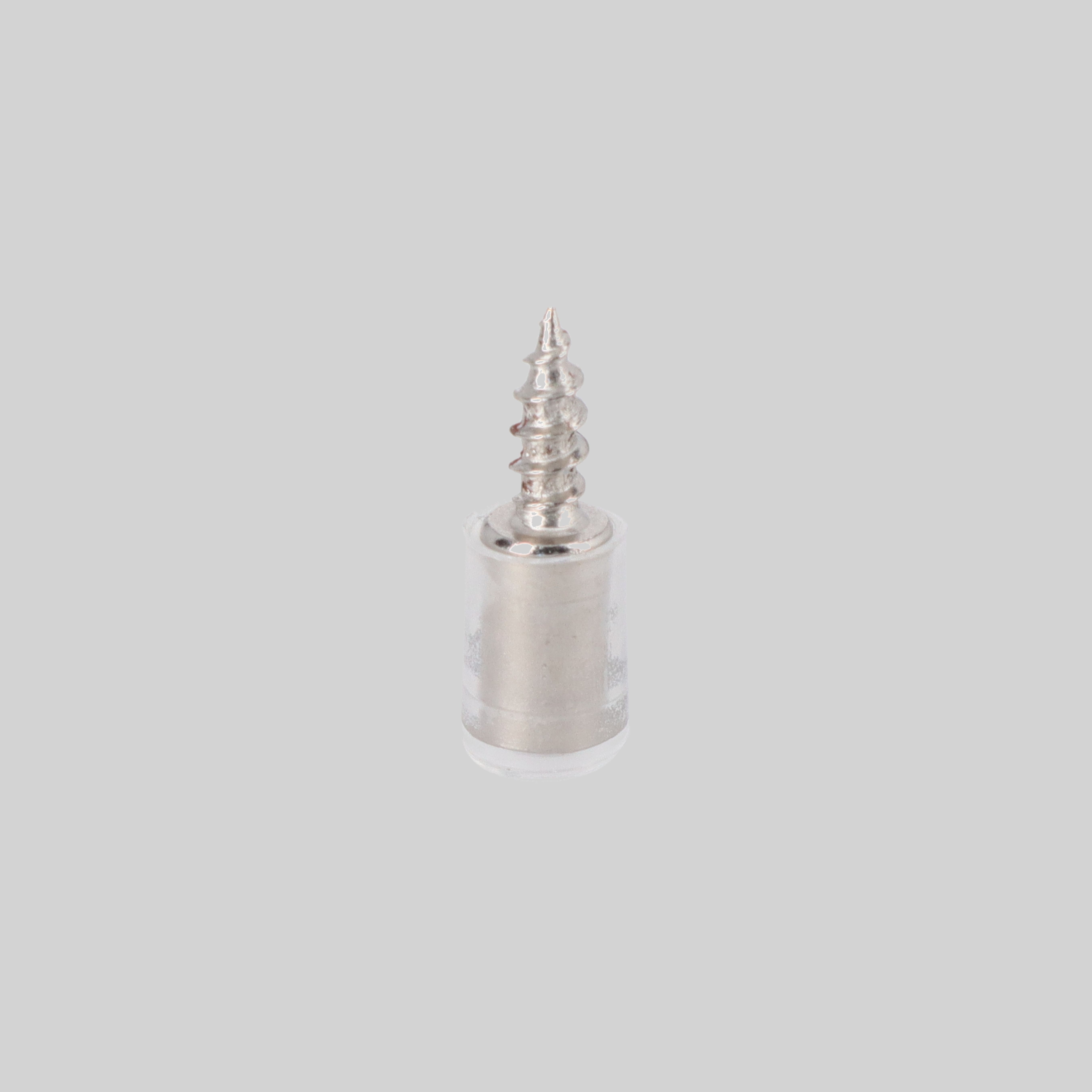 თაროს ხრახნისებრი სამაგრი 7.5x15mm გამჭვირვალე საფარით რკინა+პლასტმასი TM-S07