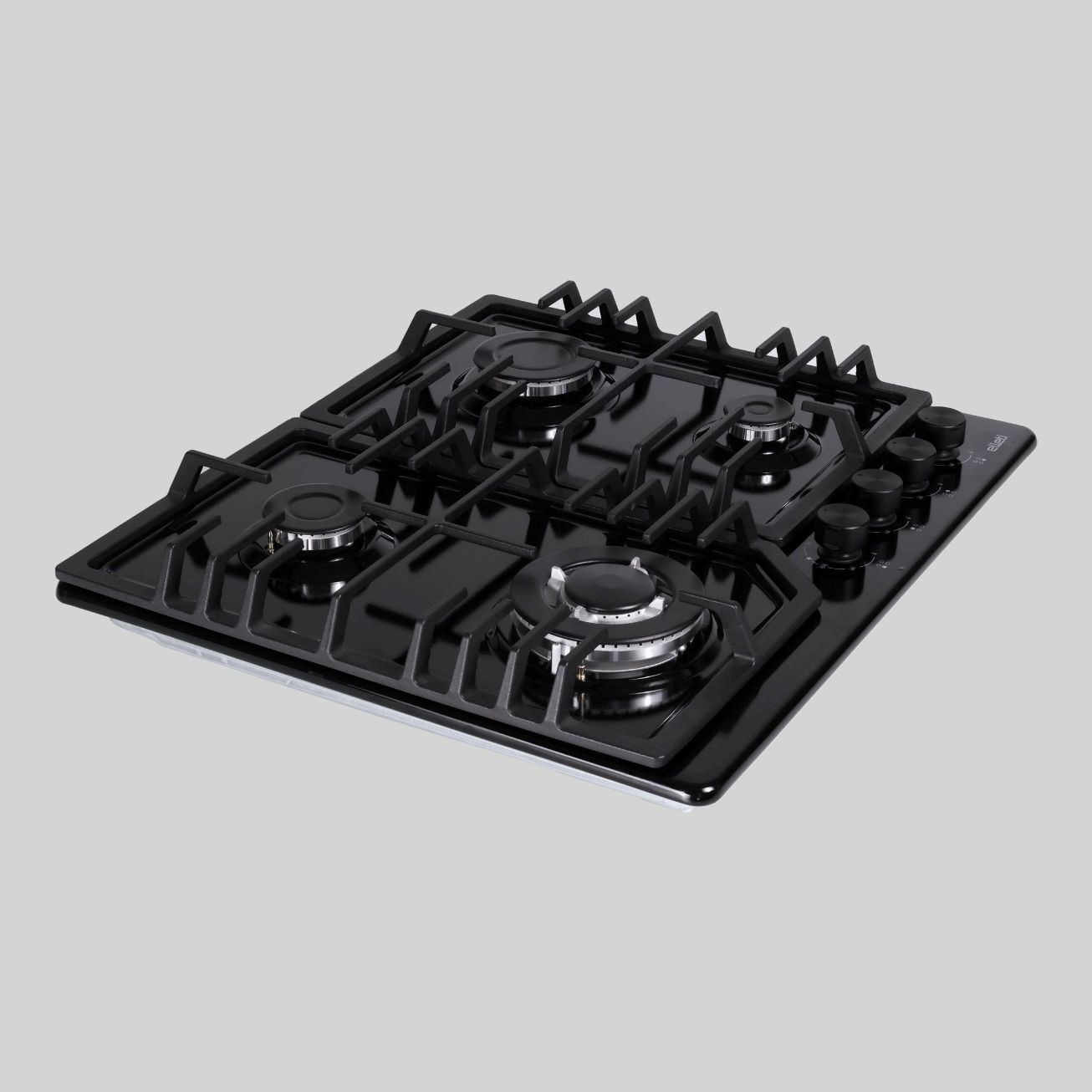 39532 8DNG ჩასაშენებელი გაზქურის ზედაპირი 60cm, შავი ემალი, 3 გაზი+1*3.8Kw ვოკი, ორმაგი თუჯი, გაზკონ
