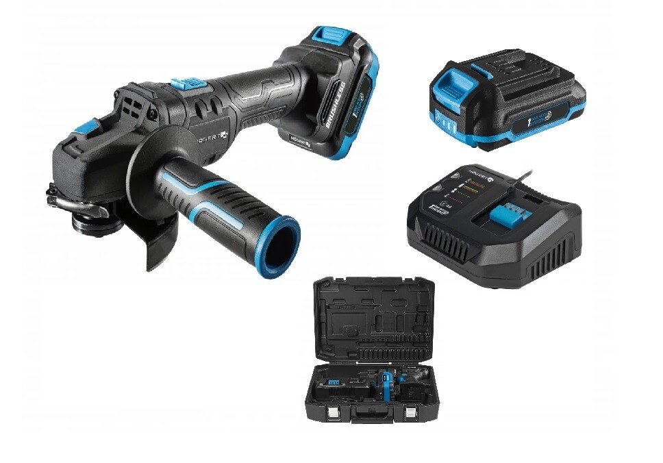 HT2E250-B24AG უსადენო კუთხსახეხხი 125mm 18V + 2 აკუმულატორი 2Ah + დასამუხტი 4A + ყუთი GTV-HOEGERT