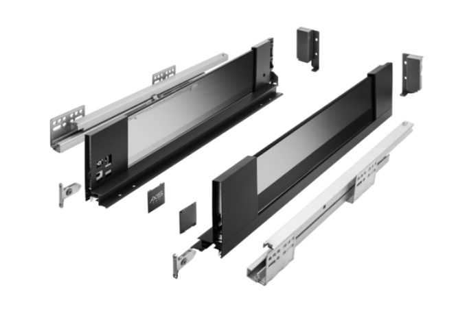 PB-AXISPRO-GLASS-KPL500B2 უჯრა სლაიდით შუშის გვერდებით AXIS-PRO H-116mm საშუალო, L-500mm შავი GTV