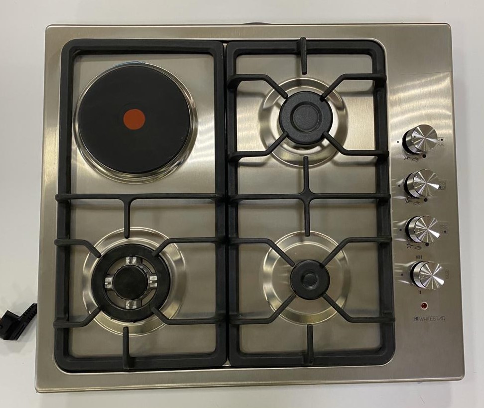 38260DNG გაზქურა inox, aut.gas cut-off safe (2 Gas,1 high speed 2.5Kw wok,1 Hot Playt 1500 Watt), Ca