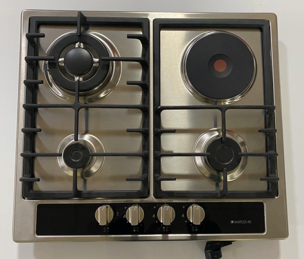 35260DNG გაზქურა 60cm,inox aut.gas cut-off safe (2 Gas,1 high speed (2.5Kw wok),1 Hot Playt 1500 Wat